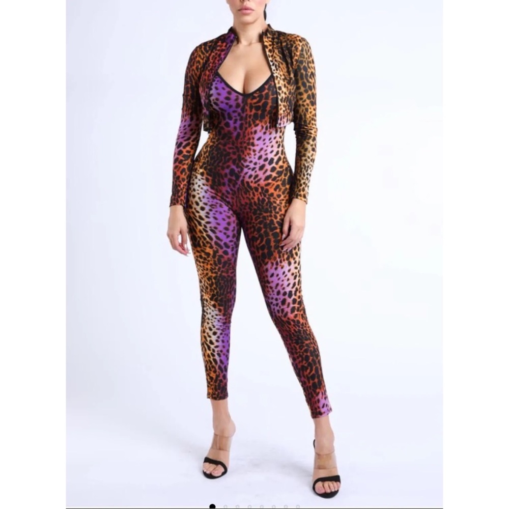 multicolor leopard jumpsuit with Jacket (New)